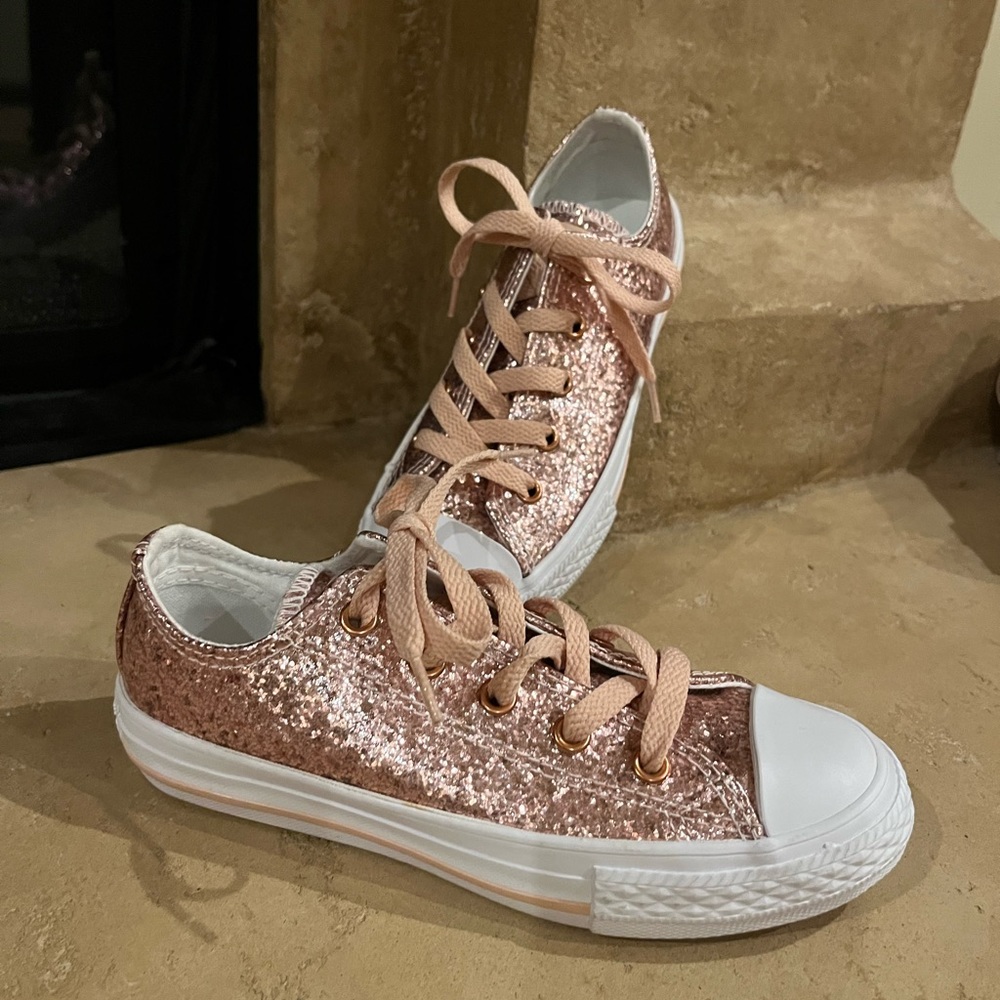 Girls kids converse size 13 pink glitter rose gold New